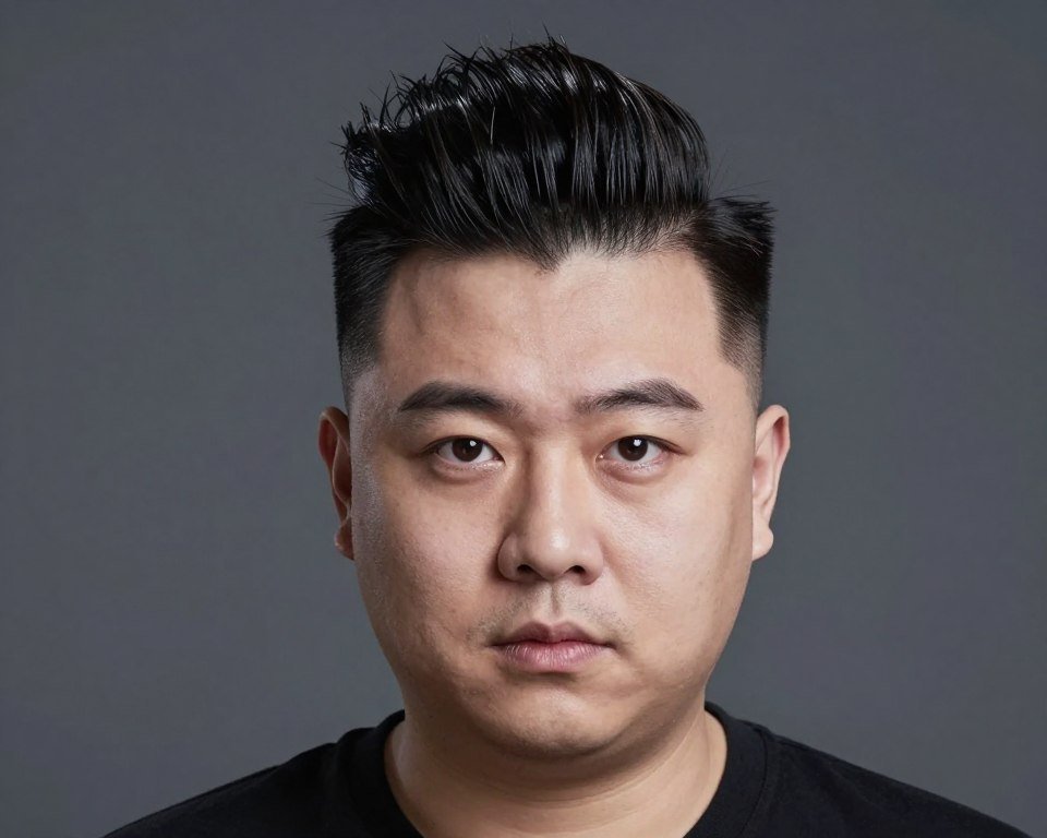 round face shape with volume slick back pompadour