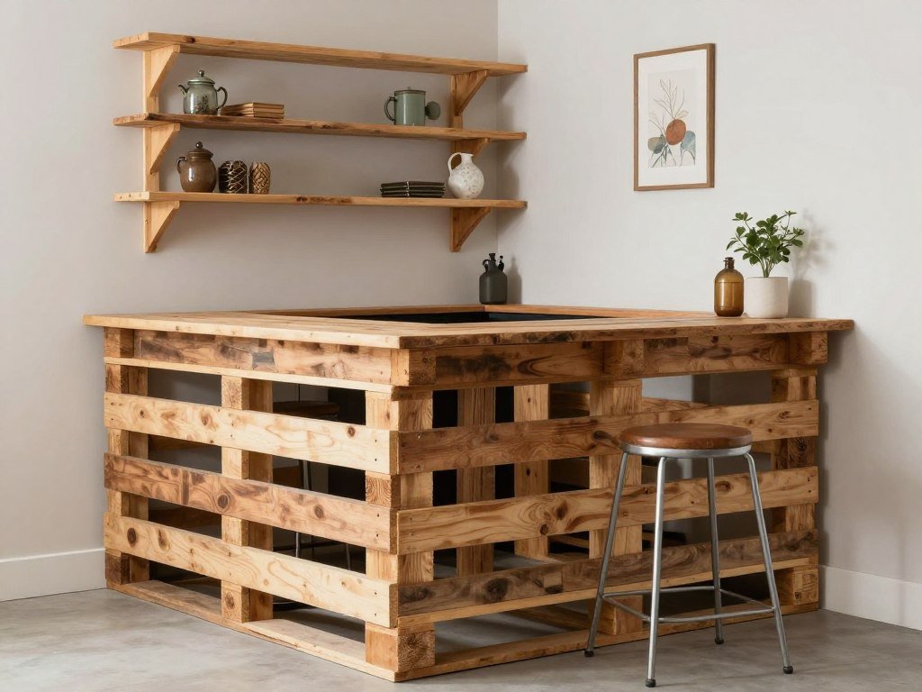 rustic basement bar built from reclaimed pallet wood