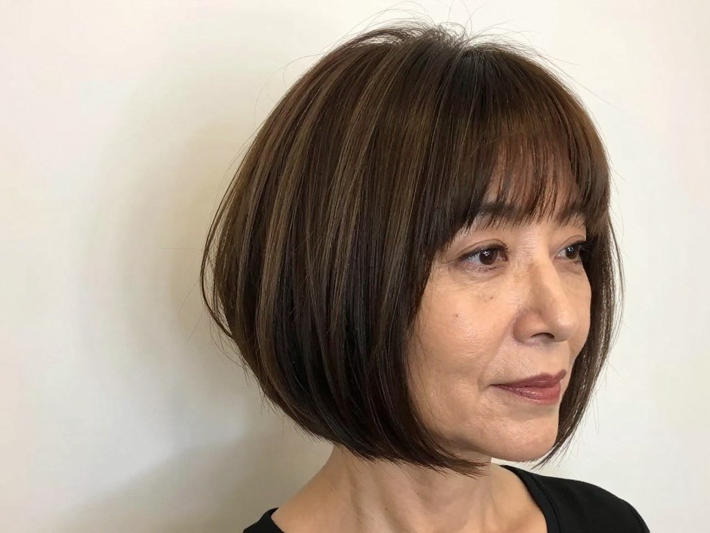 shaggy bob with side-swept bangs