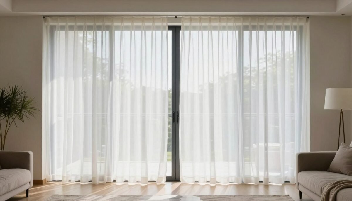 sheer shades filtering light on sliding door