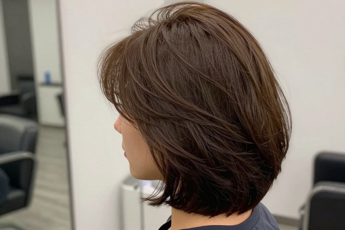 side view of flipped-out lob showing outward curve at ends
