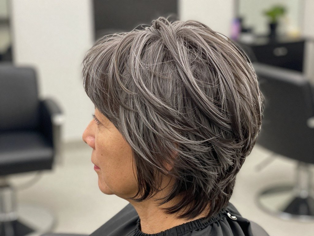 side view of shag haircut showing feathered layers and volume