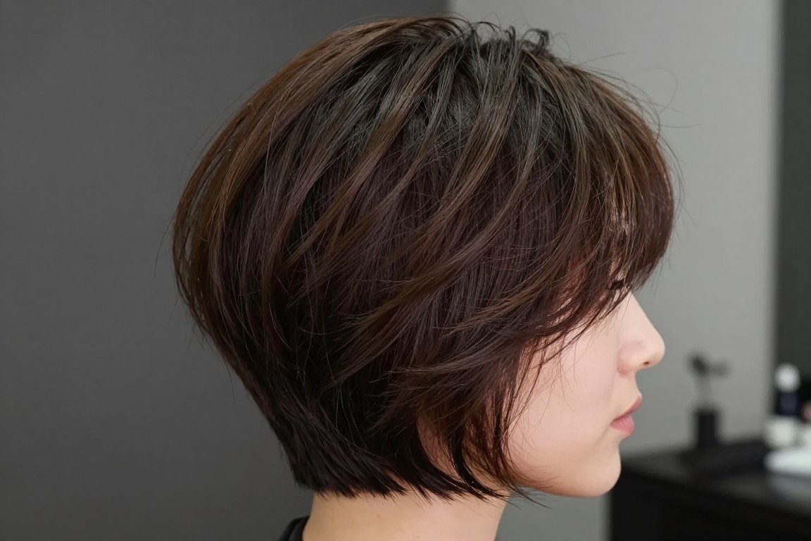 side view of voluminous crown lob showing height and lift