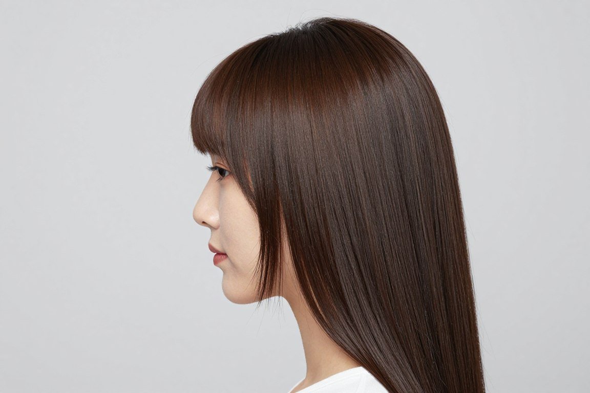 side view showing root lift technique on sleek straight thin hair