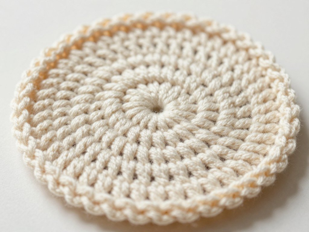 single round crochet coaster pattern in cream color showing stitch detail