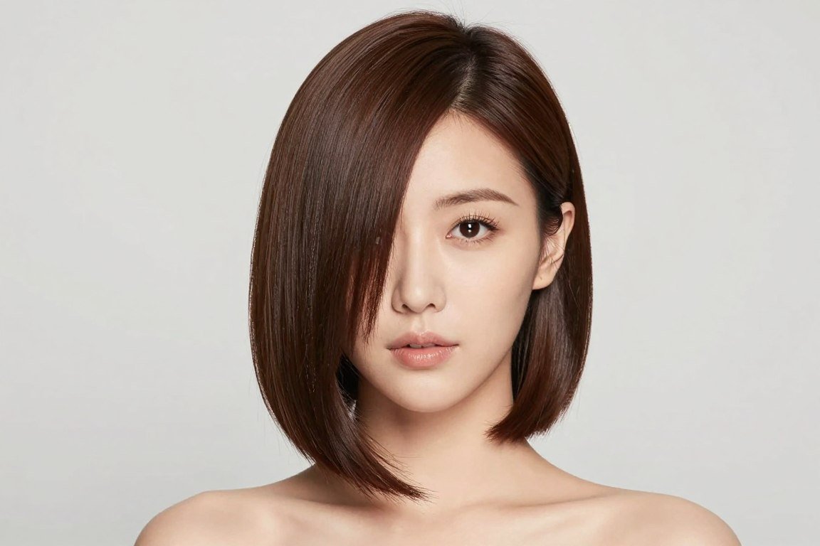 sleek asymmetrical bob styling showing precision and shine