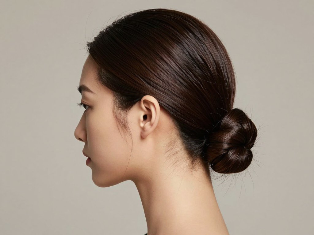 sleek low bun with side part formal hairstyle for thin hair