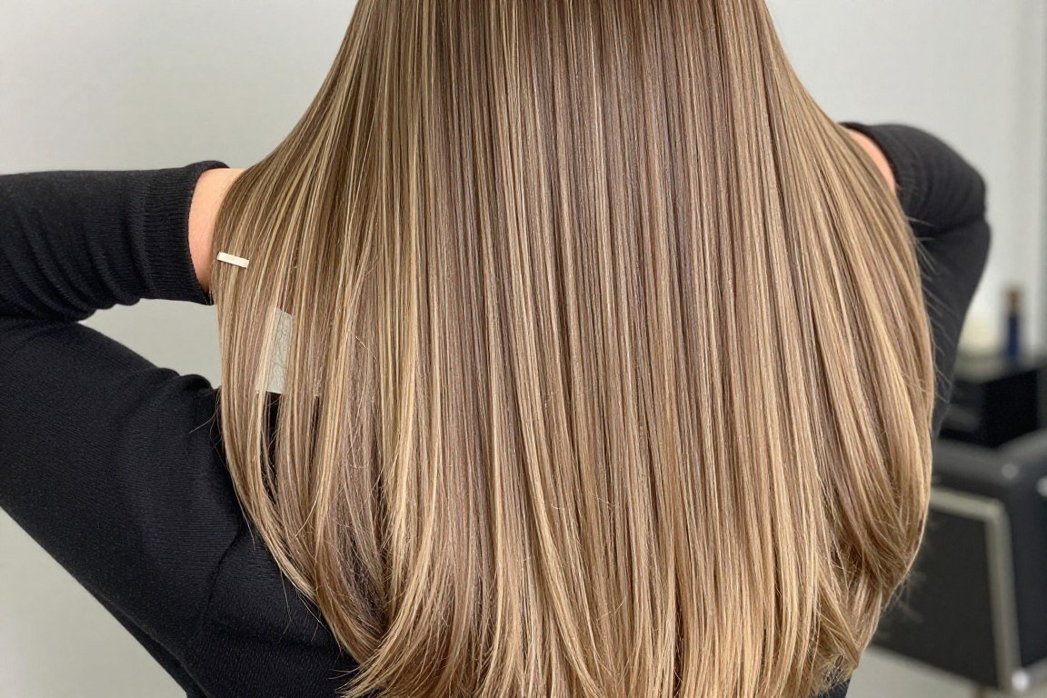 sleek straight ash blonde balayage hair