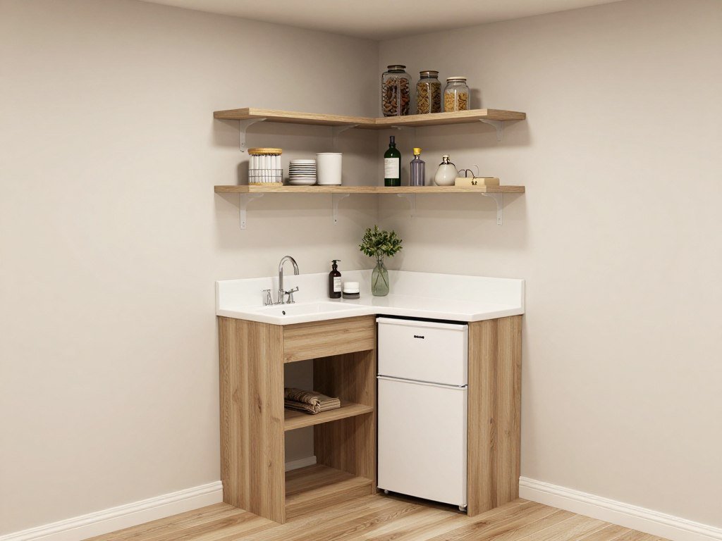 small corner basement wet bar with sink
