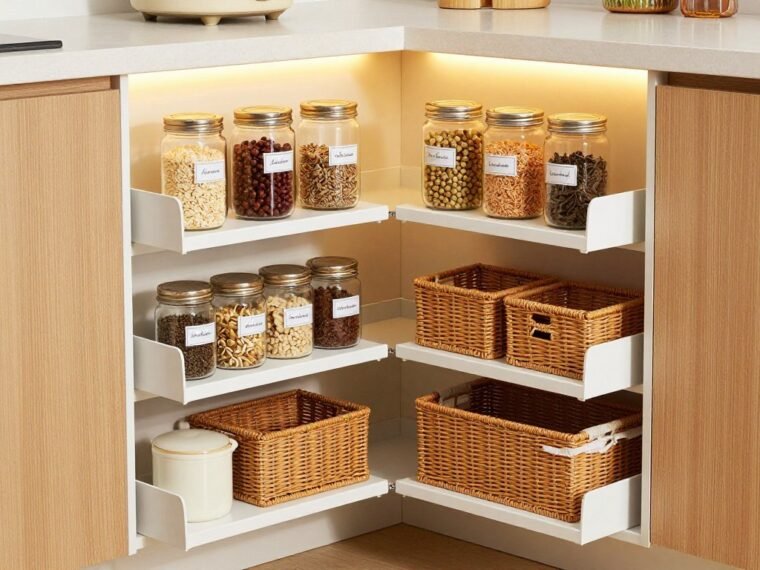 small corner pantry ideas with pull-out shelving and organized storage