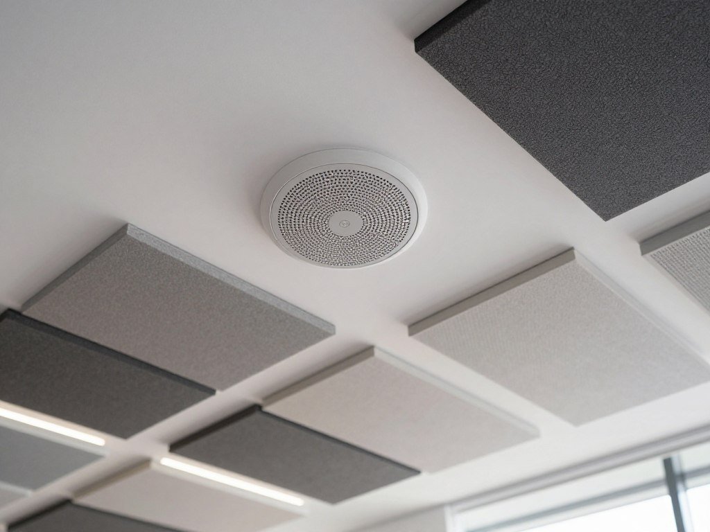 sound masking system and acoustic panels in office