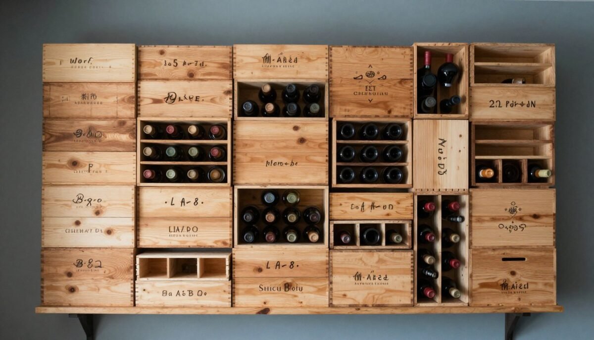 stacked wine crates forming bar storage wall