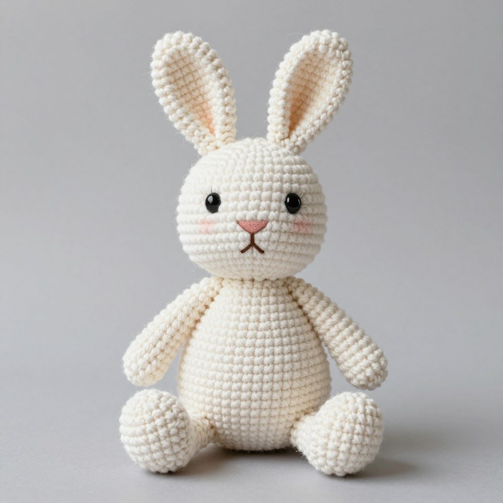 standard size crochet bunny in cream yarn