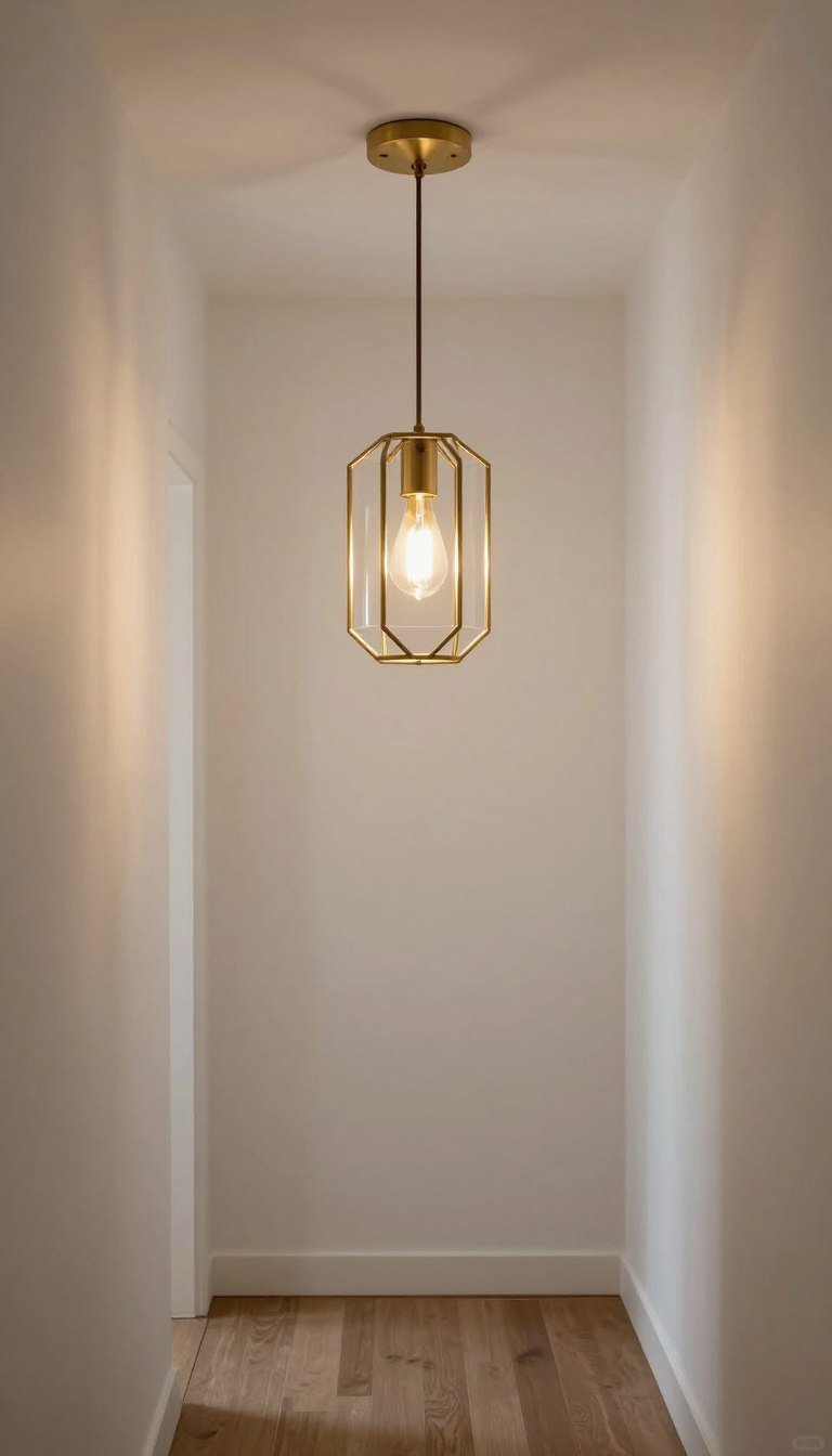 statement pendant light fixture in narrow hallway