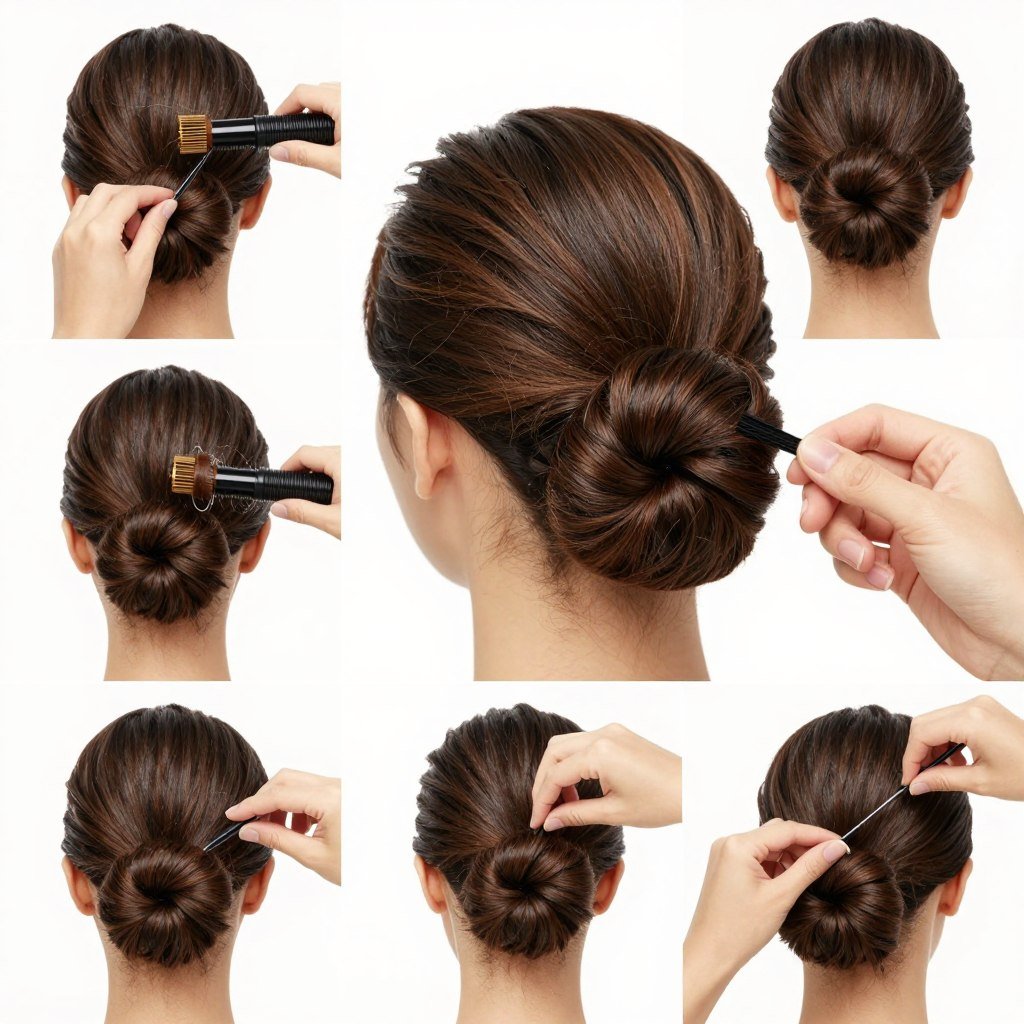 step by step textured low bun styling process for thin hair