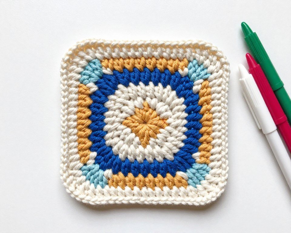 stitch markers placed in crochet coaster showing proper counting technique