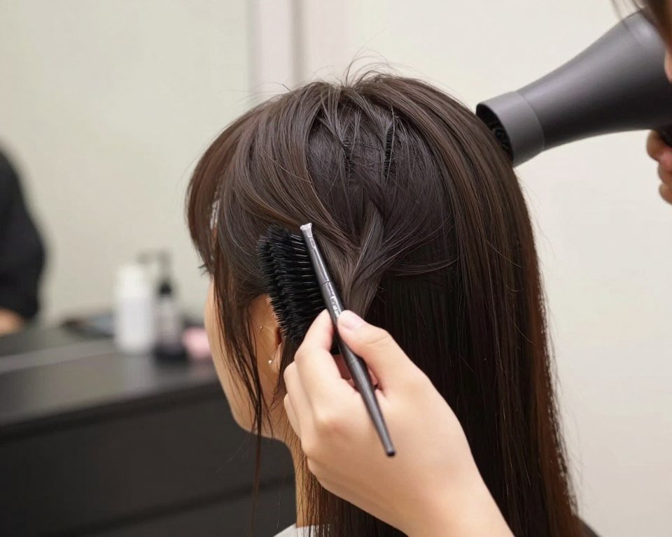 styling side swept bangs with round brush technique