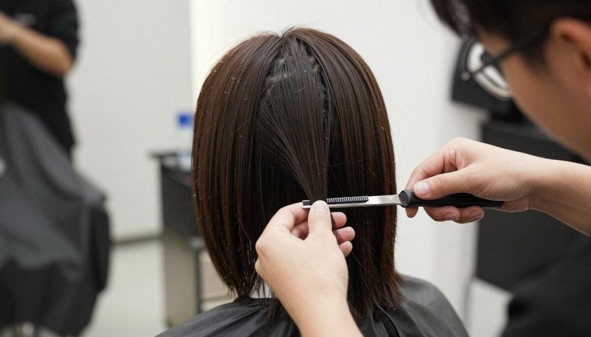 stylist trimming lob haircut maintaining shape and health