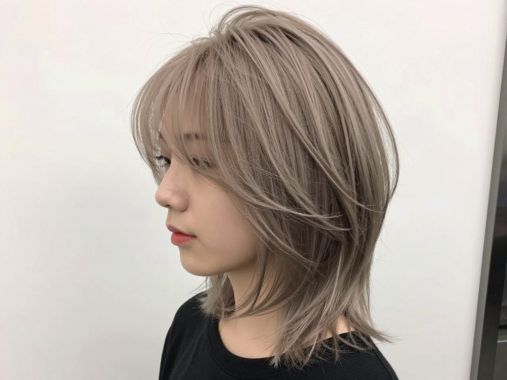 textured fringe with dimensional layers on medium length thin hair