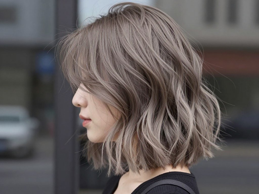 textured lob with ash blonde balayage