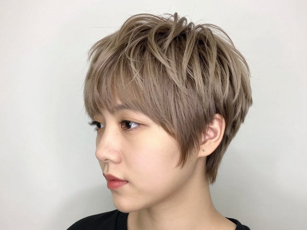 textured pixie bob with crown volume for round face