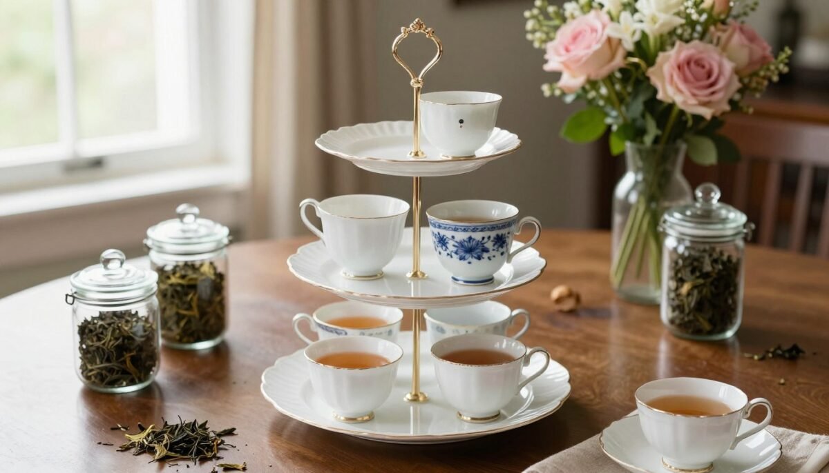 tiered cake stand repurposed to display tea cups tiered cake stand repurposed to display tea cups