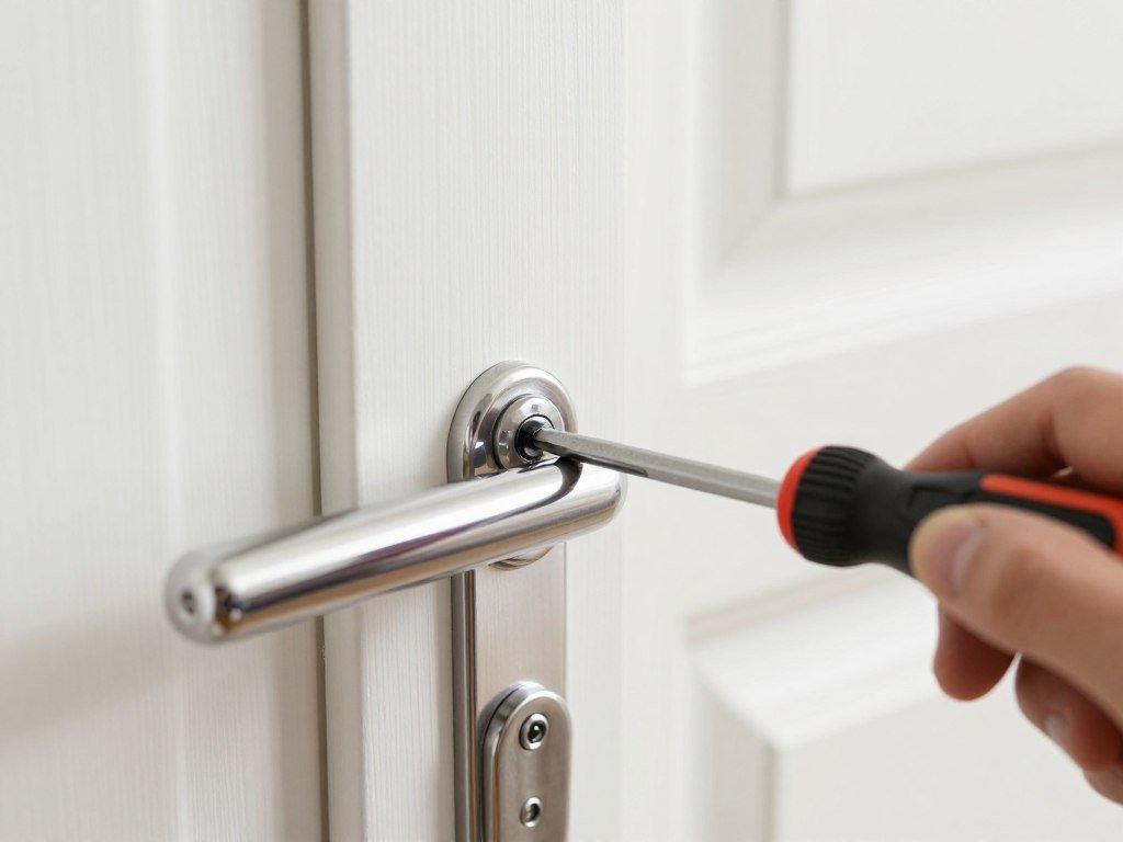 tightening door hardware with screwdriver maintenance