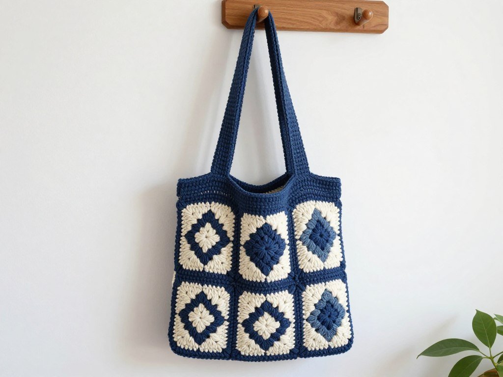 tote bag made with solid granny square pattern