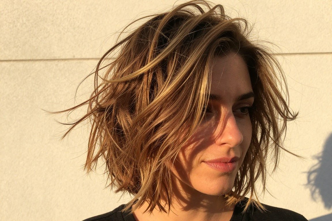 tousled shag styling showing volume and texture