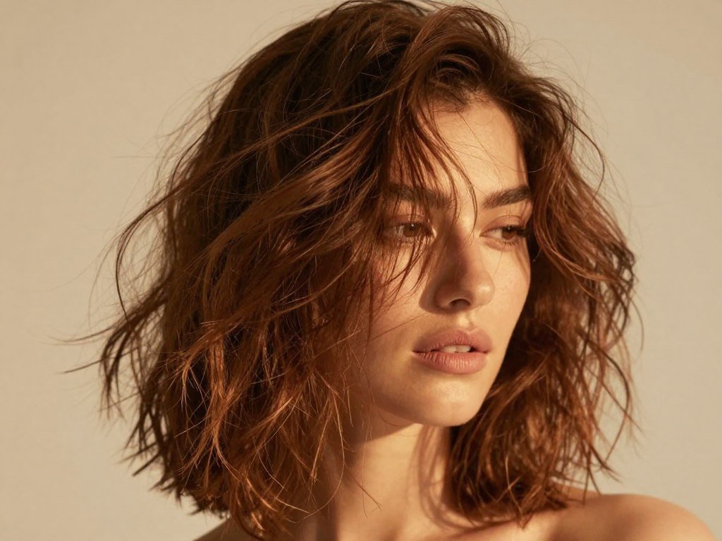 tousled shoulder length haircut for thin hair texture