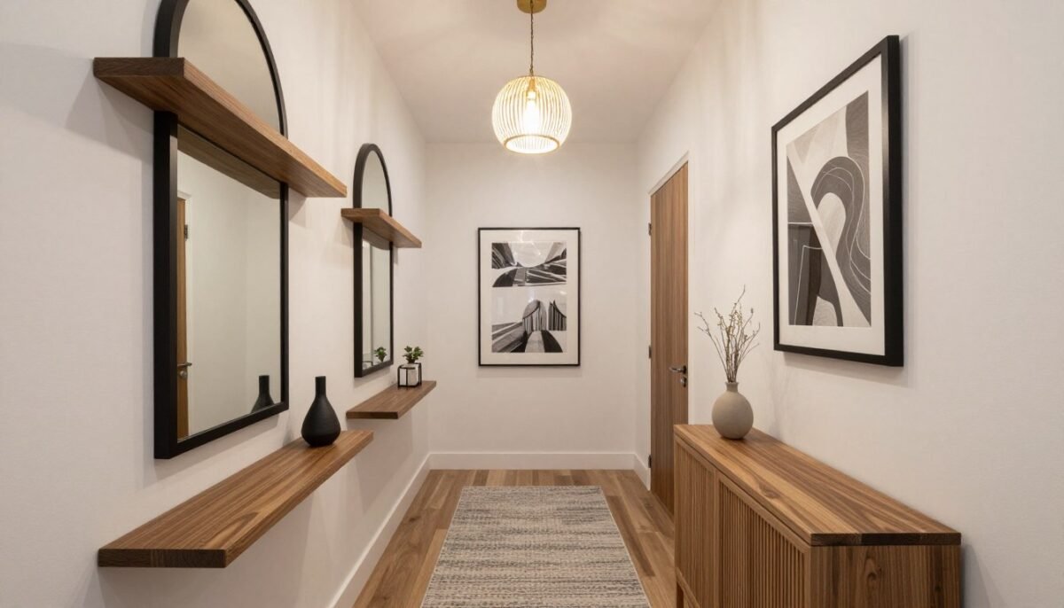 transformed narrow hallway showing multiple design ideas working together