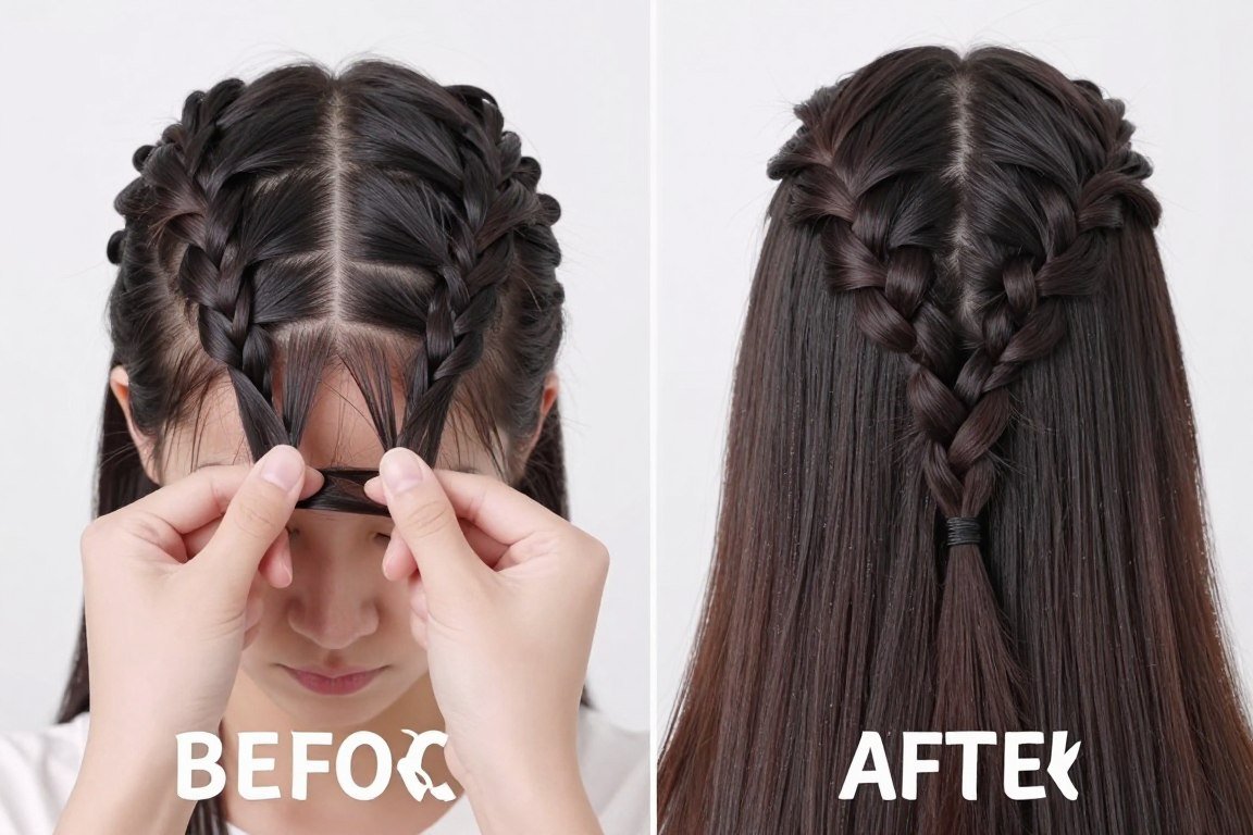 tutorial showing how to pancake braids on thin hair for volume