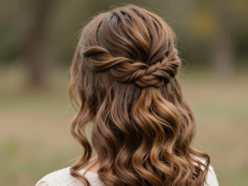 twisted crown with flowing hair wedding style