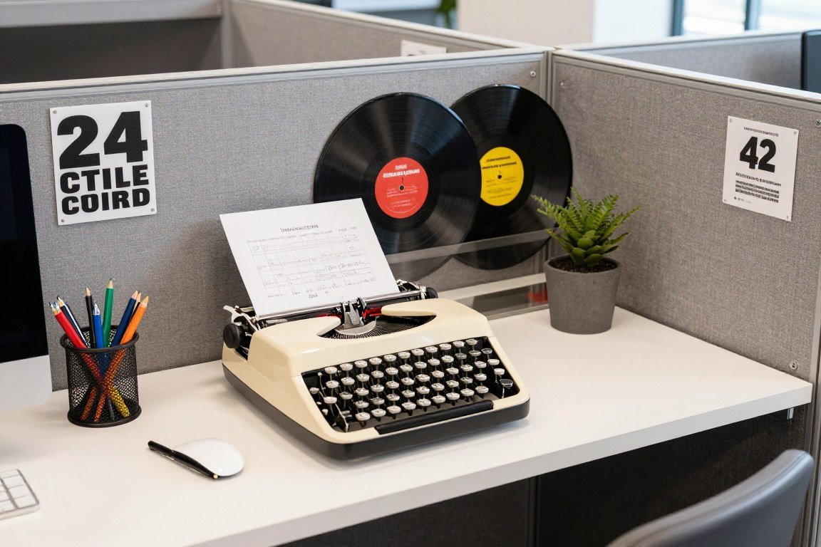 unique personal items in creative office cubicle
