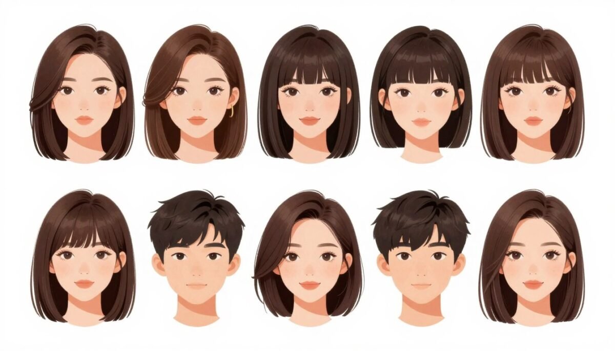 various face shapes with complementary lob styles illustrated