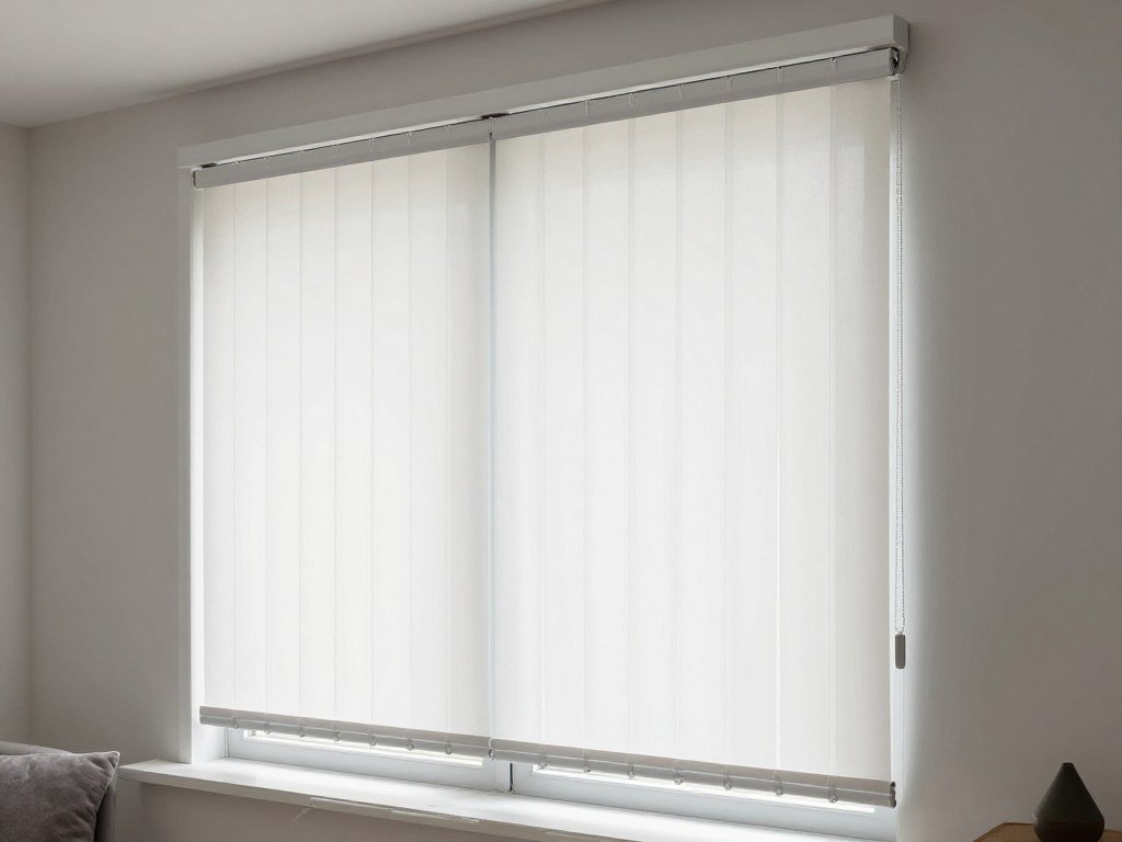 vertical blinds covering sliding glass door in living space