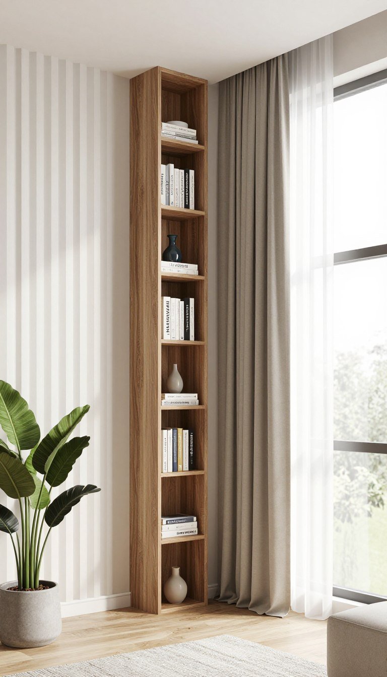 vertical design elements in small sitting room creating height