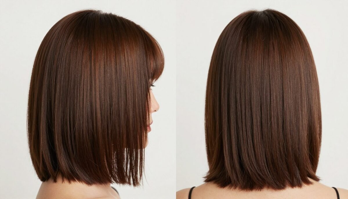 voluminous crown with sleek ends on medium length thin hair