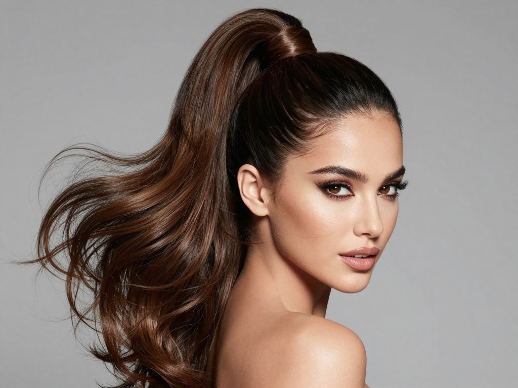 voluminous ponytail using extensions for thin hair