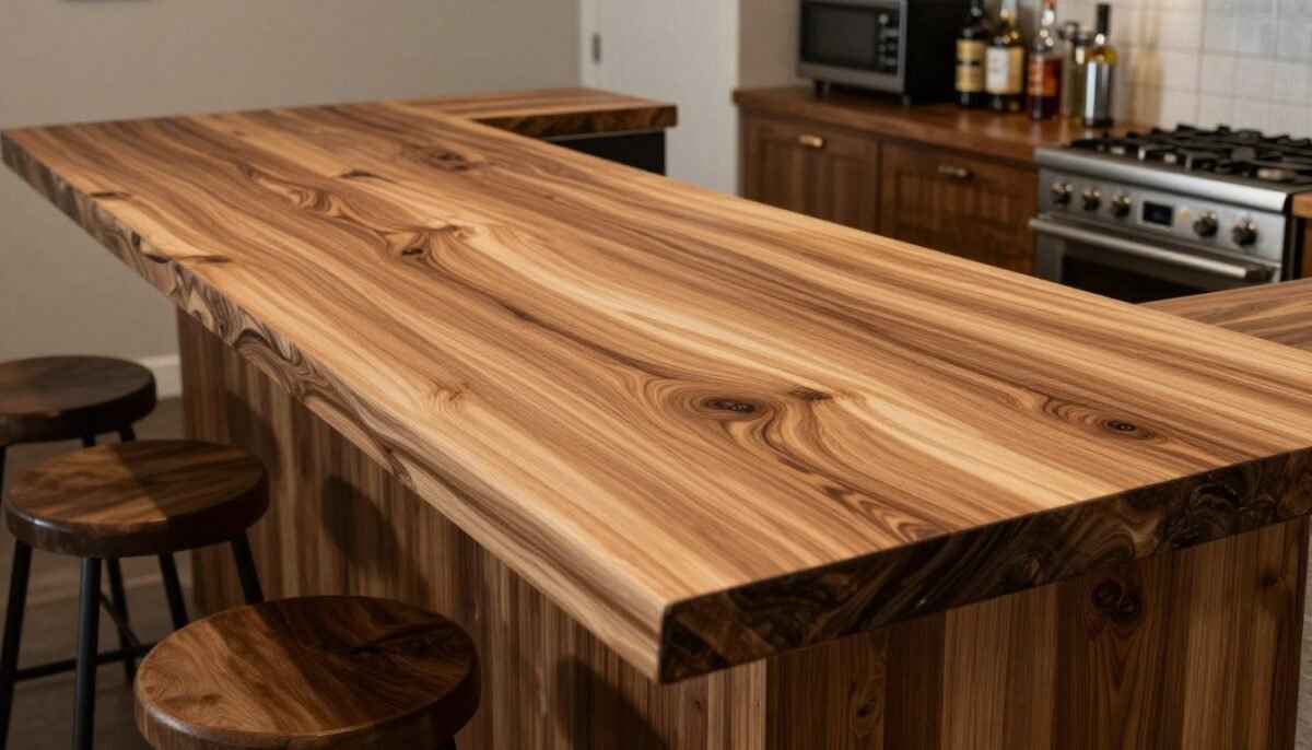 warm butcher block wood bar countertop