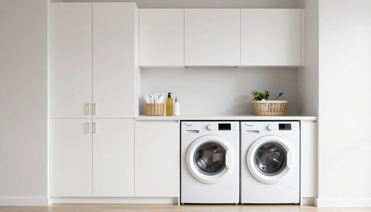 washer and dryer enclosed in IKEA METOD cabinets with organized laundry storage washer and dryer enclosed in IKEA METOD cabinets with organized laundry storage