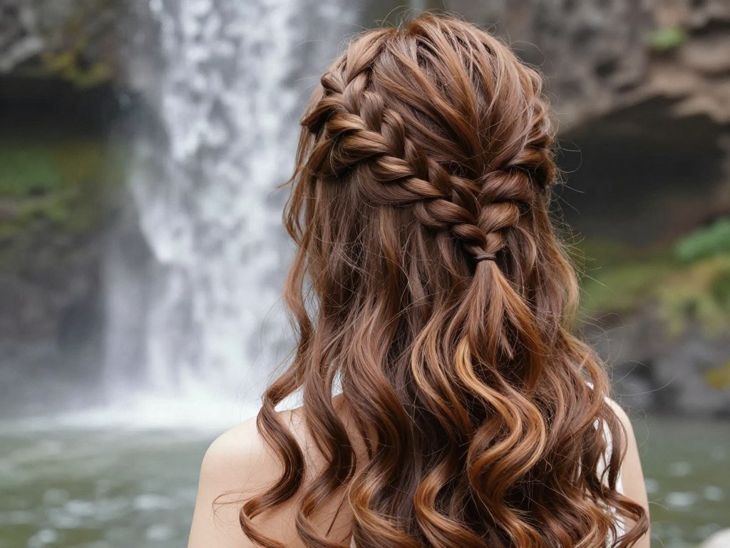 waterfall braid half-up wedding hairstyle