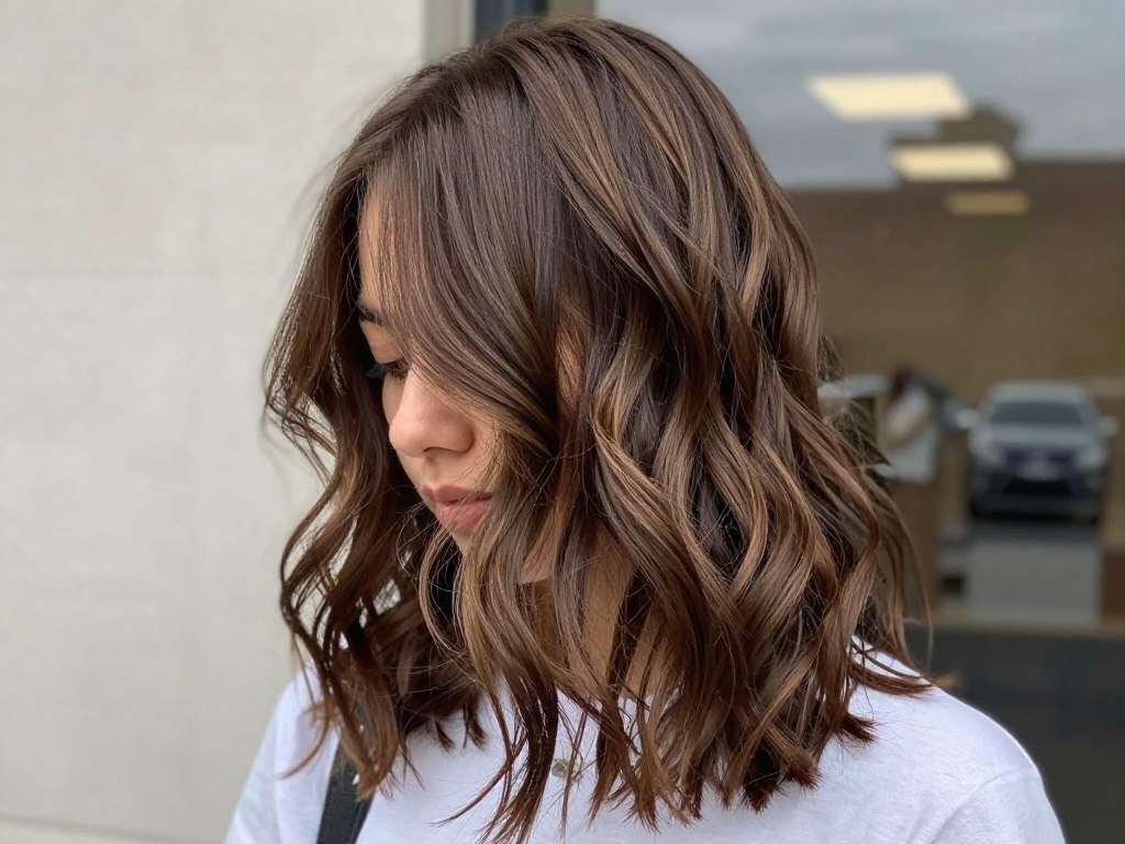 wavy lob lived-in color haircut trend