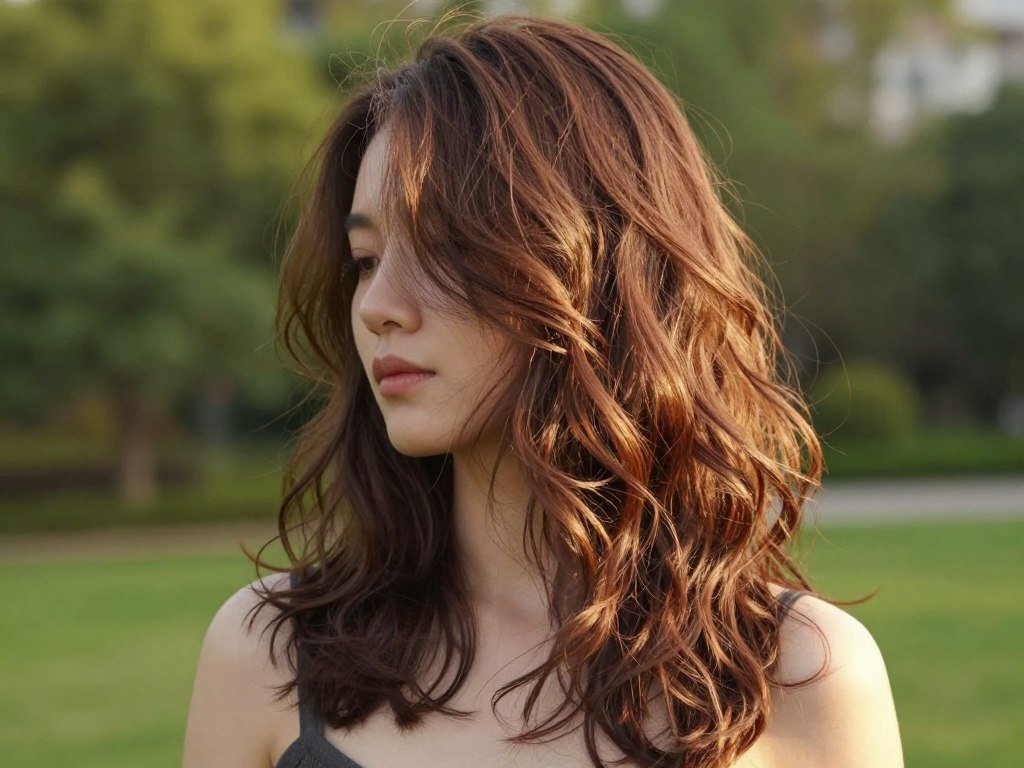 wavy styling on long layers for medium length thin hair