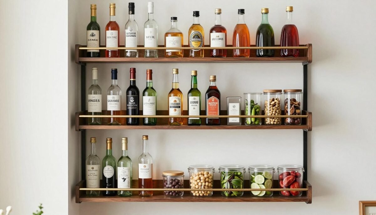 well-organized small mini bar showing effective use of vertical space and organization