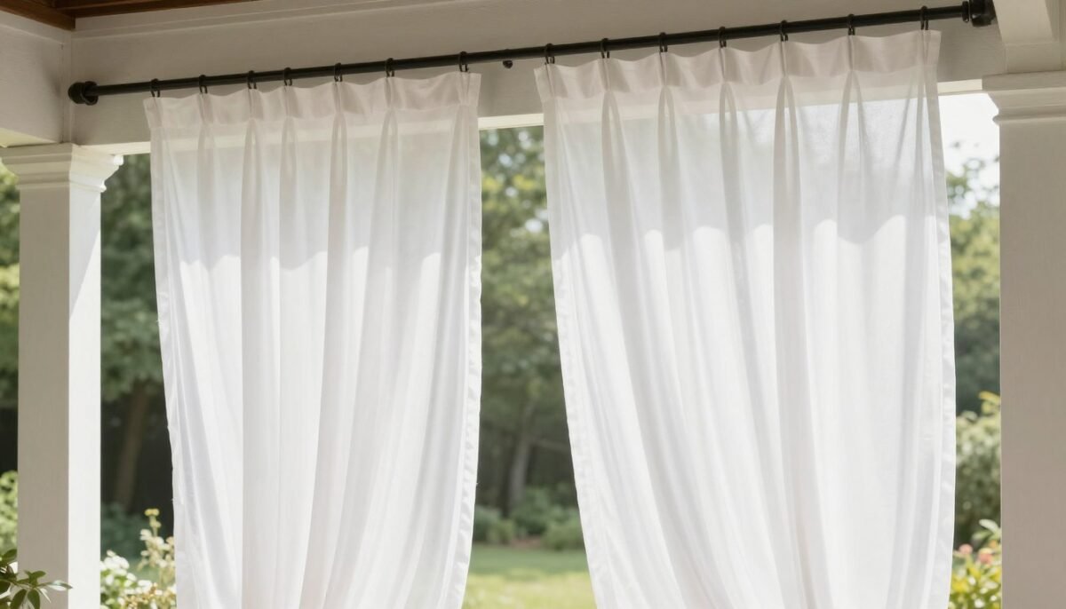 white outdoor curtains on farmhouse porch