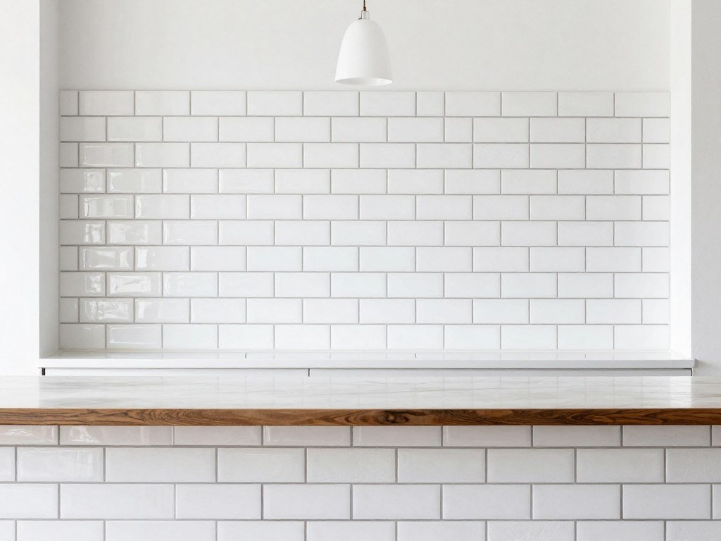 white subway tile backsplash behind bar area
