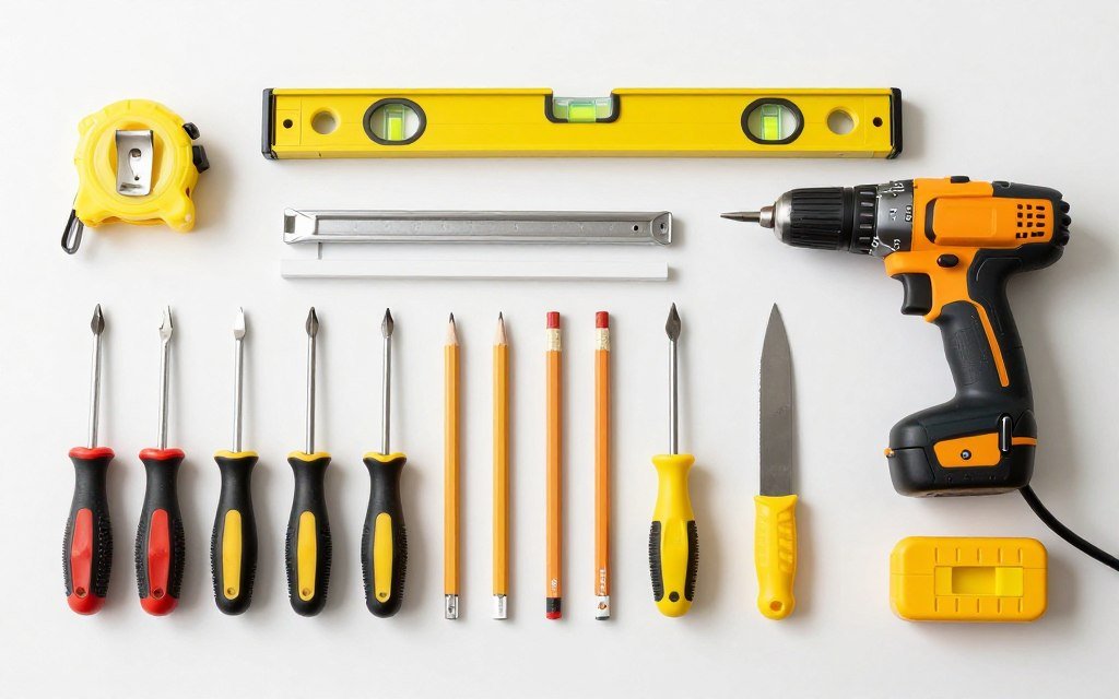 window treatment installation tools laid out