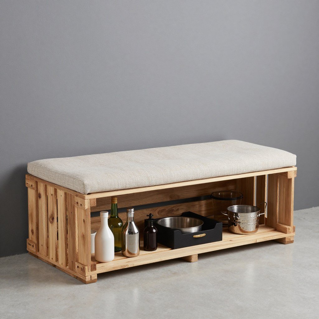 wooden crates converted to storage seats for bar area