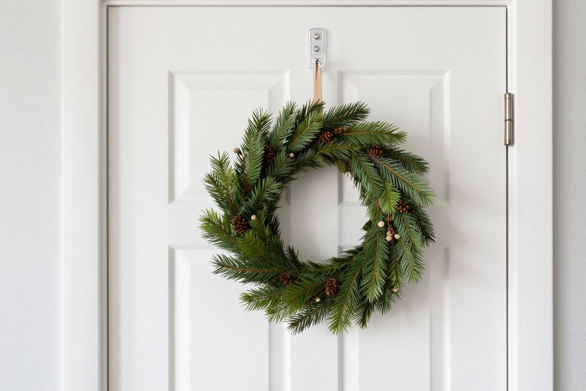 wreath hanging with command hook on rental door